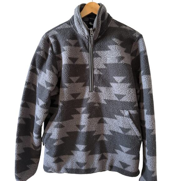 The North Face Campshire Half Zip Sherpa Jacket Gray Aztec Print M - Picture 1 of 6